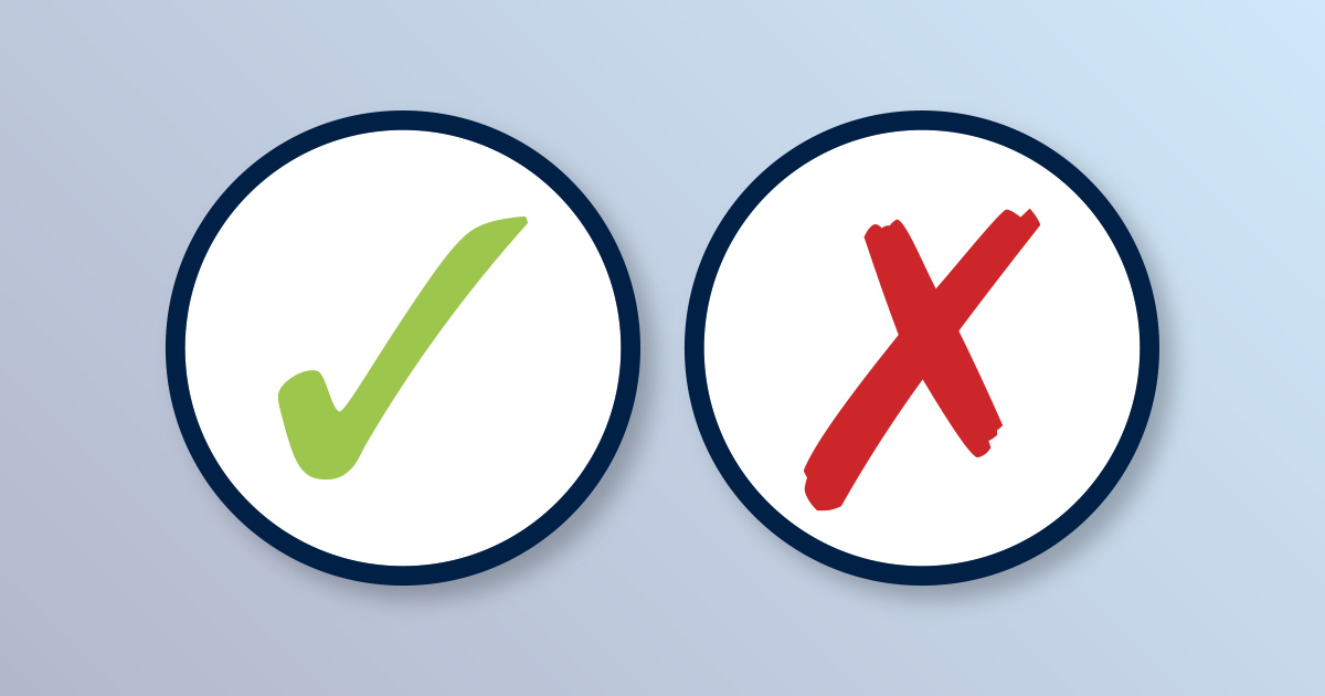 Green check mark and red cross symbol inside circular icons on a light blue background.